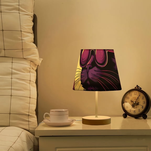 Cat Sunglasses Purple LED Desk Lamp Table Lamp USB Bedside Nightstand Small Lamp for Bedroom Living Room Kids Room