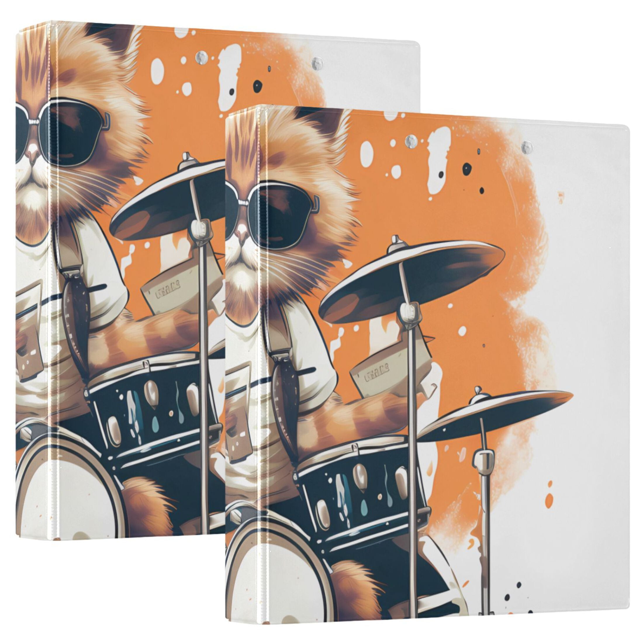Cat Sunglasses and Rack Drum 3 Ring Binders 1.5 inch Hardcover File