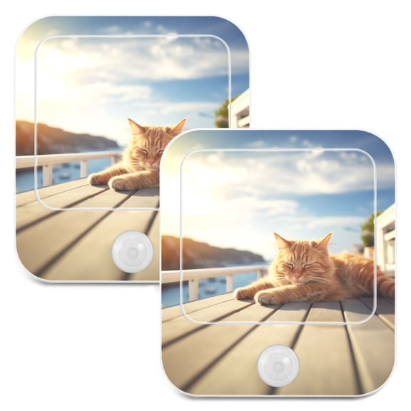 Cat Sunlight Mountains Chair Night Lights Plug into Wall LED with Auto Light Sensor Warm Light for Kids Hallway Bedroom Living Room Kitchen Bathroom Set of 2