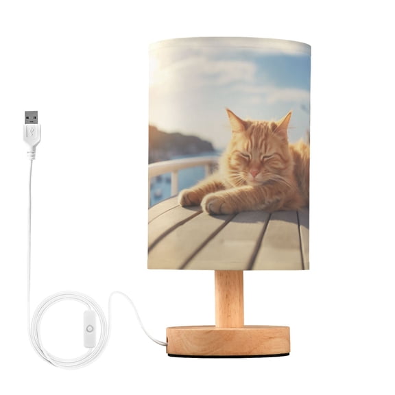 Cat Sunlight Mountains Chair Table Lamp USB Bedside Desk Nightstand Lamp Printed Gifts Small Lamp Wood Base for Bedroom Living Room Kids Room College Dorm