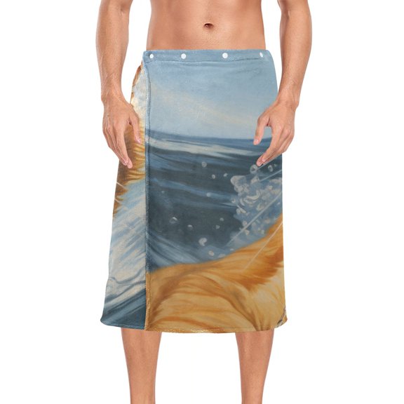 Cat Surfer Waves Sunglasses Bath Towel Wrap for Man Adjustable Shower Wrap Button Closure Body Towel for Sauna Gym