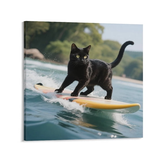 Cat Surfing Poster (3) Canvas Art Poster and Wall Art Picture Print Modern Family bedroom Decor Posters 16x16inch(40x40cm)