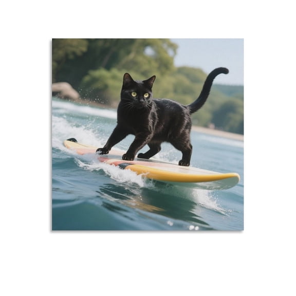 Cat Surfing Poster (3) Canvas Poster Wall Art Picture Prints Hanging Photo Gift Decor Home Posters Artworks 24x24inch(60x60cm)