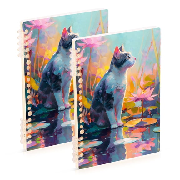 Cat Surrounded by Flowers Digital Painting Notebook Detachable Coil Notebook Diary Plan Book A5 Size 60 Pages 1 Pack