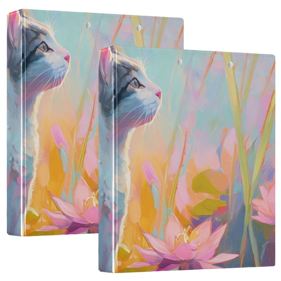 Cat Surrounded by Flowers Digital Painting Round Ring Binder 3 Rings 1.5" Capacity File Storage for A4 Size 1 Pack