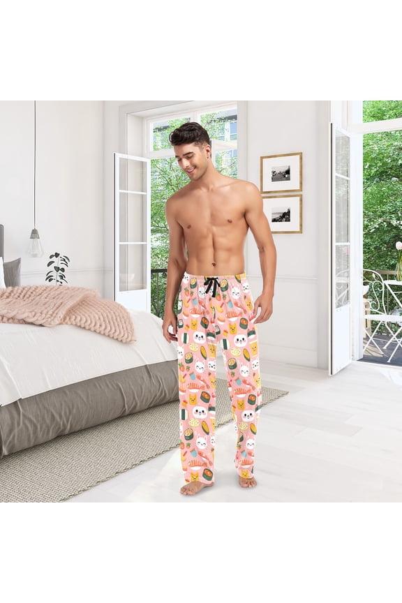 Cat Sushi Mens Pajama Pants Cotton Elastic Waistband Lounge Sleep Pajama Bottoms Pj with Pocket