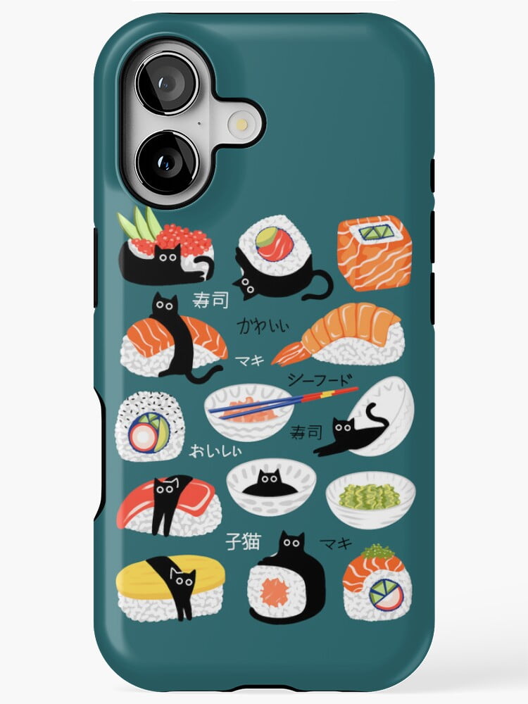 Fresh Look at Cat Sushi Seaweed Japanese Typography Teal Art Protective And