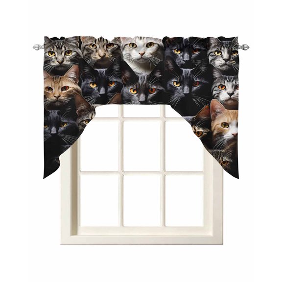 Cat Swag Valances for Windows 56 x 36 Rod Pocket Light Filtering Window Topper Pet Animal for Kitchen Bathroom Bedroom Living Room