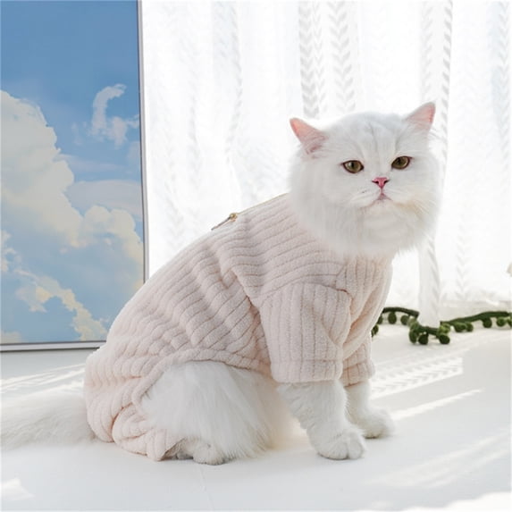 Cat Sweater Coat Soft Knit Warm Pet Clothes for Cats Small Dogs Cozy Winter Home Sweater Pullover Cat Apparel Breathable Comfortable All Seasons(White,S)