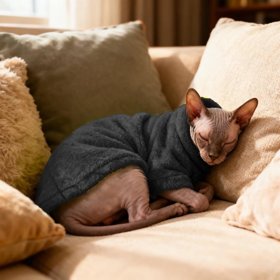 Cat Sweater, Hairless Cats Turtleneck Pullover Kitten Sweaters for Cats Only, Warm and Soft Cat Pajamas Shirt with Sleeves Pet Winter Clothes Jumpsuit for Puppy (M)
