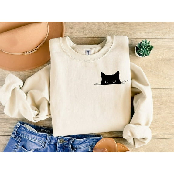Cat Sweatshirt, 2025 Cat Sweatshirt, Cat Peeking Sweatshirt Retro Holiday Party Sweatshirt - Sizes S-5XL ,Art Print JSC
