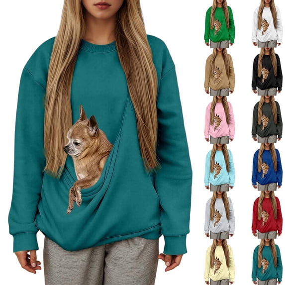 Cat Sweatshirt with Pouch Pet Carrier Kangaroo Pocket Dog Sweatshirt Oversized Fit Pet Rest Holder,Zip Front Pet Pouch Sweatshirt,Pullover Drawstring Hood,Pet Walking Casual Daily Wear Blue L