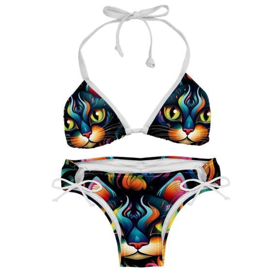 Cat Swimsuit Women Bikinis: Detachable Sponge Adjustable Strap Bikini Set Two-Pack Beach Pool Vacation.