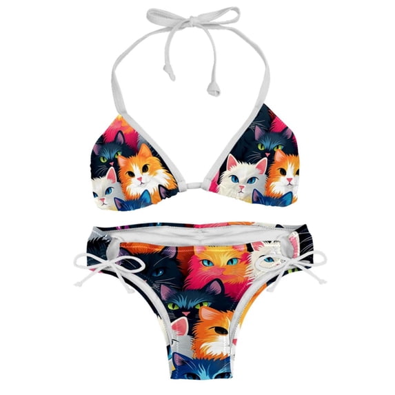 Cat Swimsuit Women Bikinis: Detachable Sponge Adjustable Strap Bikini Set Two-Pack Beach Pool Vacation.
