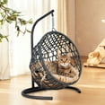 thumbnail image 1 of Cat Swing Bed with Stand & Machine Washable Cushion, Indoor Hanging Swinging Cat Egg Chair with Rattan Wicker Design, Sturdy Metal Frame for Cats, Small Dogs & Animals, Yellow, 1 of 9