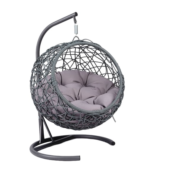 Cat Swing Bed With Stand & Cushion, Rattan Wicker Indoor Hanging Hammock For Cats & Small Dogs, Comfortable