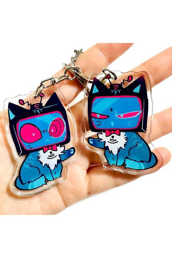 Cat TV Demon Character Cute Chibi Acrylic Keychain Fan Art Bag Charm Gift, random 1 pack