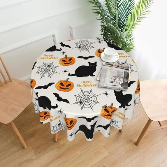 Cat Table Cloth Round Table Cover Wrinkle Resistant Waterproof Tablecloth 60 Inch Washable for Kitchen Party Picnic Halloween