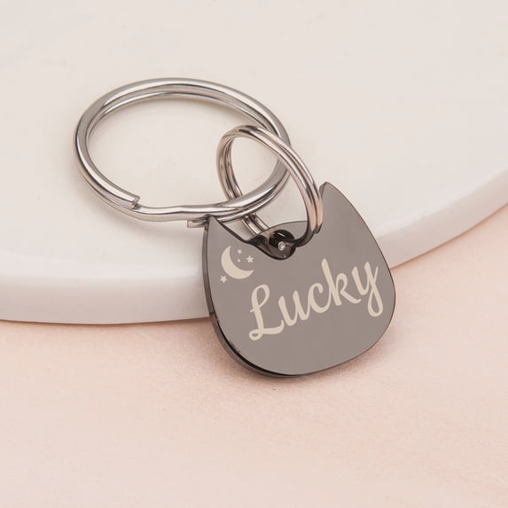 Cat Tag Personalized Stainless Steel Tag - Cute of Cat Tag Kitten Head Shape Tag with Star and Moon Icon - Cat Name Tag for Collar [Black, Only Front Engraving]