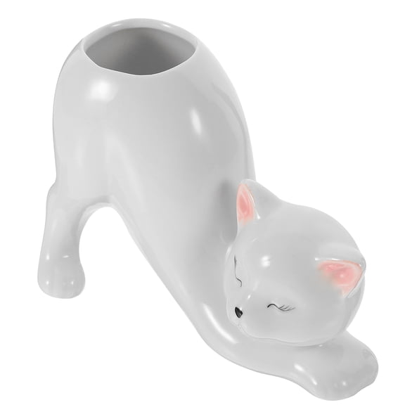 FUEENIRVA White Ceramic Cat Vase Small Decorative Flower Pot Modern Planter for Tabletop Plants and Floral Arrangements