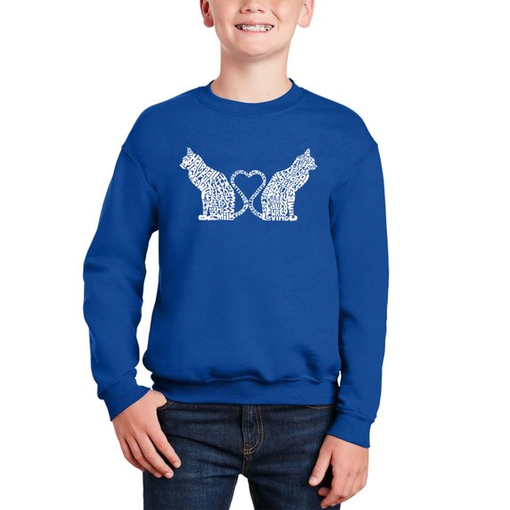 Cat Tail Hearts - Boy's Word Art Crewneck Sweatshirt