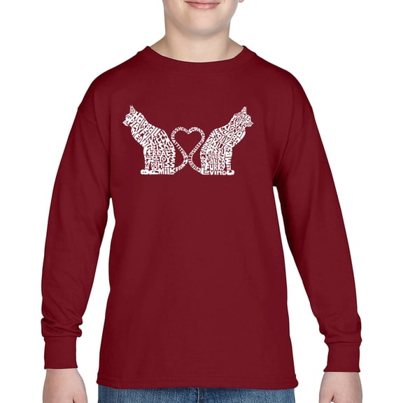 Cat Tail Hearts - Boy's Word Art Long Sleeve T-Shirt