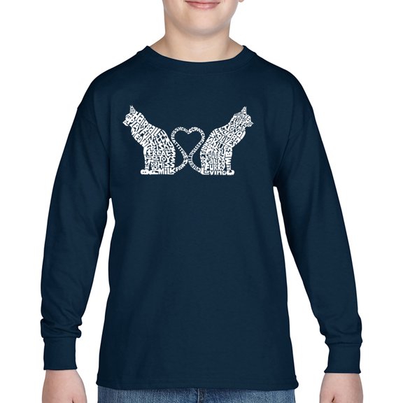 Cat Tail Hearts - Boy's Word Art Long Sleeve T-Shirt