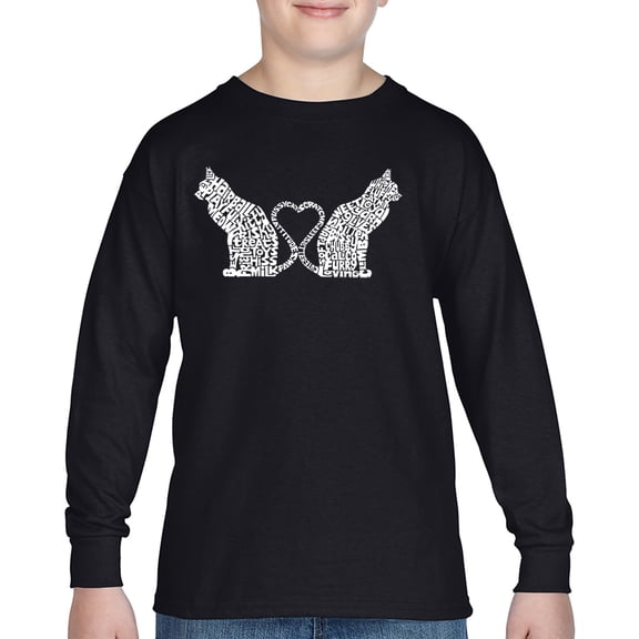 Cat Tail Hearts - Boy's Word Art Long Sleeve T-Shirt