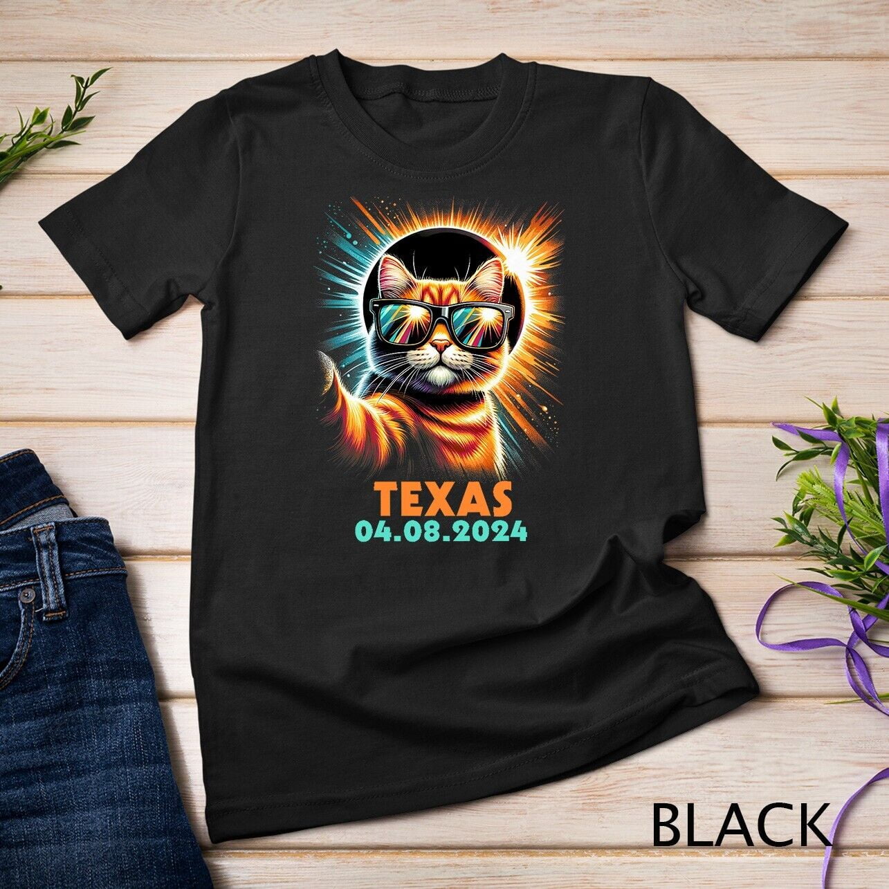 Cat Taking A Selfie Total Solar Eclipse 2025 Texas Premium Unisex Tshirt