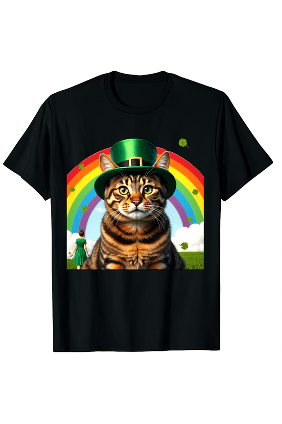 Cat Taking Selfie With Leprechaun Men Women Short Sleeve Graphic T-Shirt, Funny St Patricks Day Photo Tee