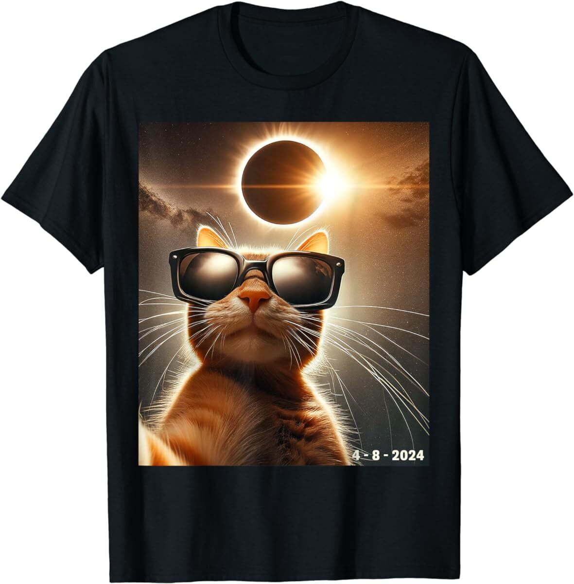 Cat Taking a Selfie With Solar 2024 Eclipse Wearing Glasses T Shirt Men