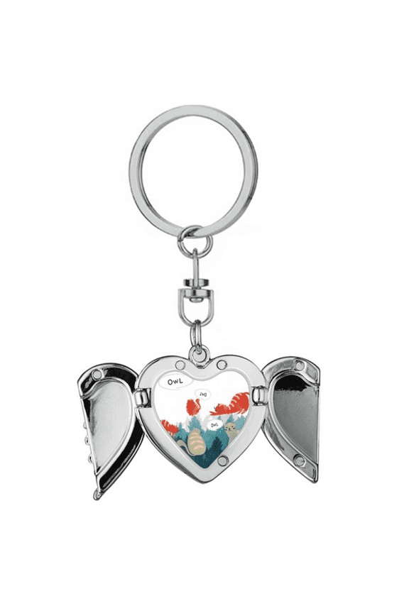 Cat Talking Owl Protect Animal Pet Lover Heart Angel Wing Key Chain Holder