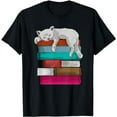 thumbnail image 1 of Cat Teacher Librarian Bookworm TShirt Gift Women Men Kids black T-Shirt, 1 of 3