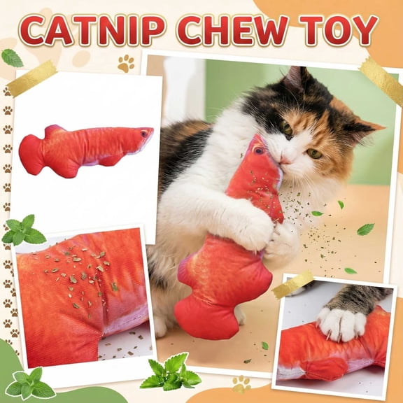 Cat Teaser Stick, Catnip Chew & Bite Toy, Molar Interactive Cat Toy - Red Dragon Fish Style, Zipperless, 8In Length - For Cat Owners, Indoor Play, Kitten & Cat Interaction