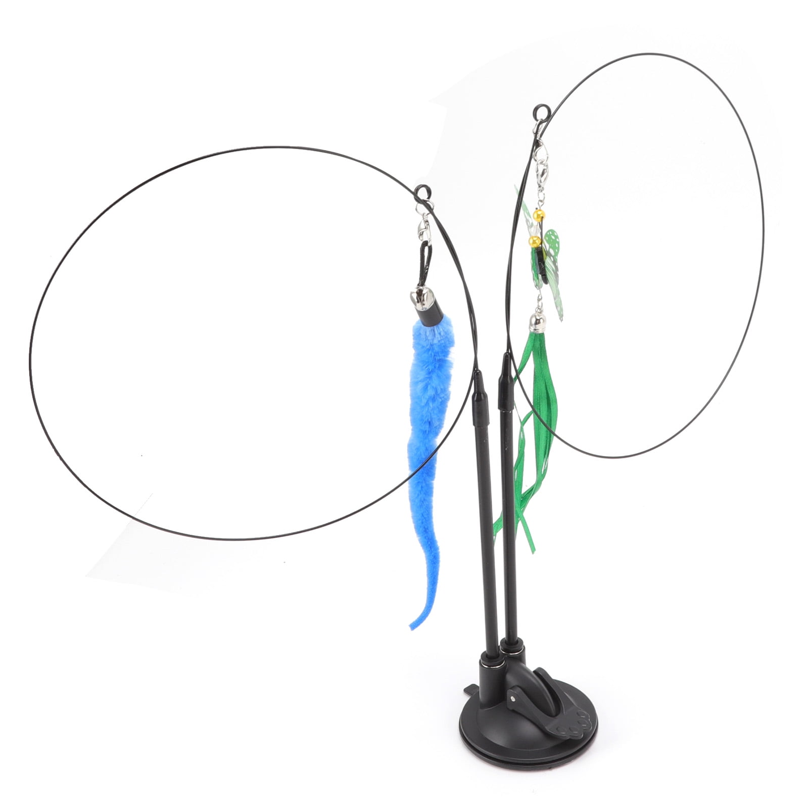 Cat Teaser Stick Toy, Double End Boredom Relief Bendable Suction Cat Feather Wand Toy Removable Steel Wire  For Indoor Green Scalewing And Blue