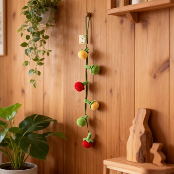 Cat Teaser String Toy Interactive Fruit Shaped Catnip Toy with Persimmon and Cherry Tomato Design Squeaky Chew Toy for Indoor Cats Teeth Cleaning Hanging Play 18.1 Inch