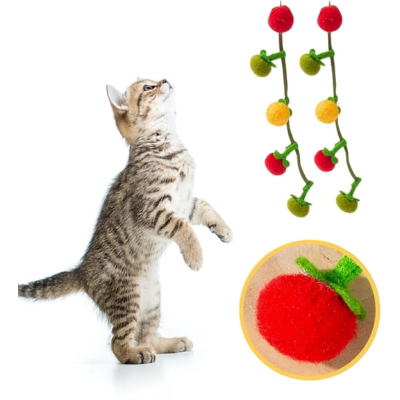 Cat Teaser Toy Fruit-Shaped Squeaky String with Catnip , Hangable Interactive Chew Toy for Cats(RL 2 PCS)