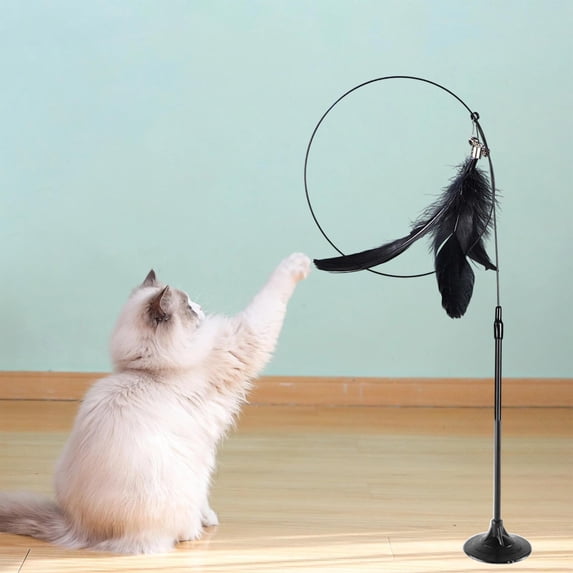 Cat Teaser Toy With Feathers And Bell, Suction Cup Wand, Polyester Interactive Play Stick for Kittens