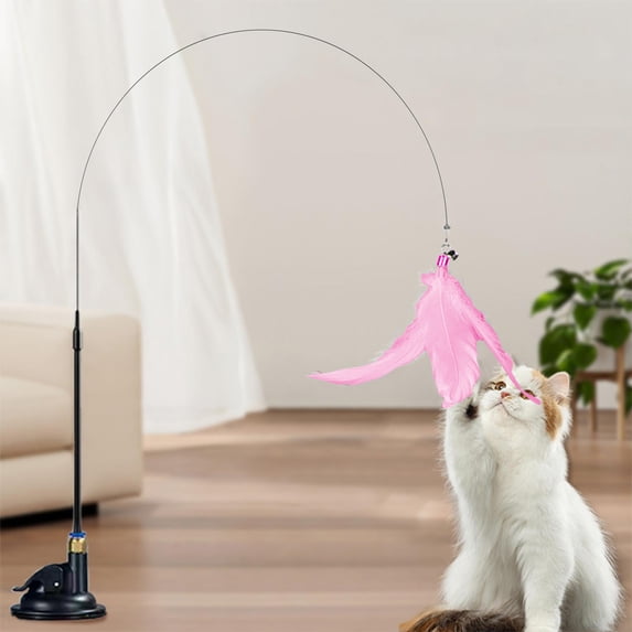 Cat Teaser Toy With Feathers And Bell, Suction Cup Wand, Polyester Interactive Play Stick for Kittens