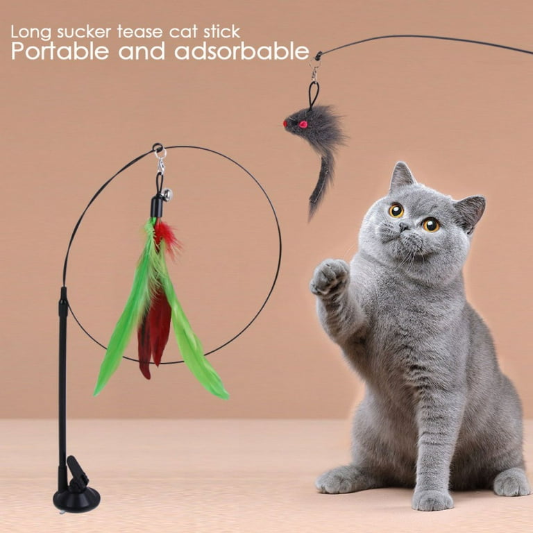 Feather Cat Teaser Strong Suction Cup Cat Toy With Steel Wire Cat