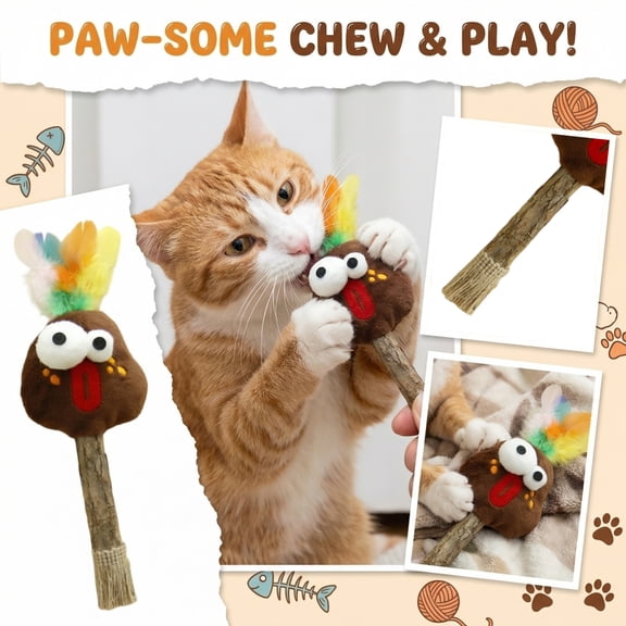 Cat Teaser Wand - Interactive Catnip Silvervine Chew Toy with Bell, Jute Rope and Colorful Feathers, Teeth Cleaning Cats Teaser Wand for Kittens and Adult Cats