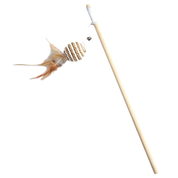 Cat Teaser Wand Interactive Feather Toy for Indoor Stimulating Natural Instincts with Dangling Attachment on Wooden Stick