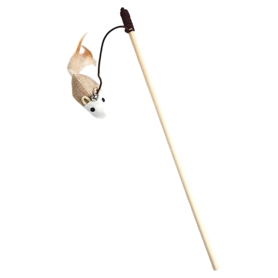 Cat Teaser Wand Interactive Feather Toy for Indoor Stimulating Natural Instincts with Dangling Attachment on Wooden Stick