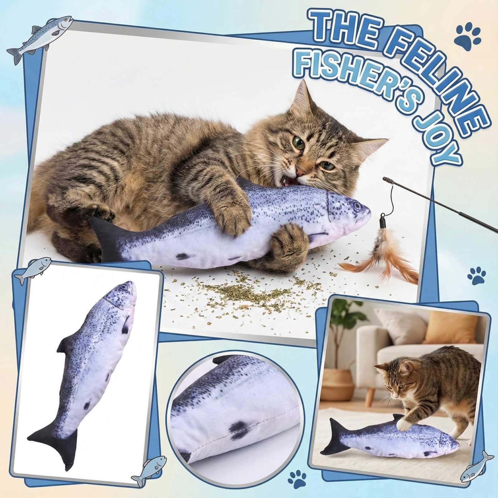 Cat Teaser Wand Toy With Natural Catnip, Teething Support, Salmon Flavor, 12Inch Zipper Closure - Interactive Play Stick For Kitten & Cats - Indoor Outdoor Pet Fun & Activity