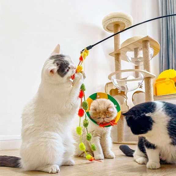 Cat Teaser Wand - Wand Toys Soft Interactive Teaser Bell for Kittens Small Cats, Roseate Color, Feather and Streamer Wand with Jingle Bell, Self-Play Boredom Buster