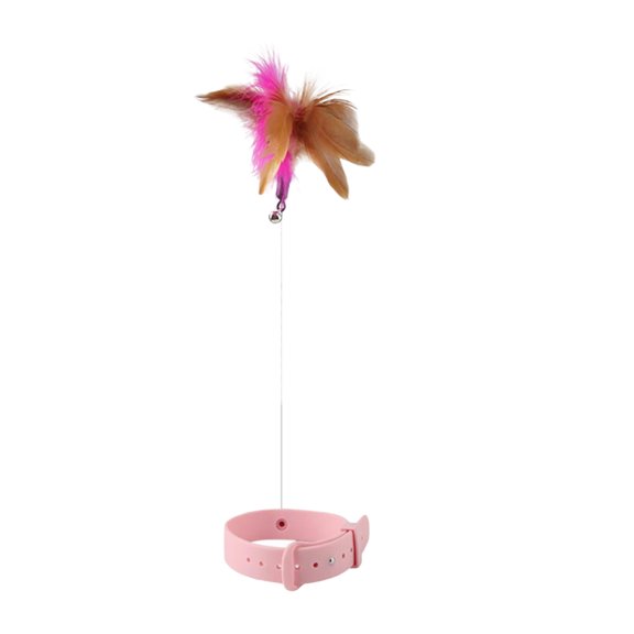 Cat Teaser Wand with Collar, Adjustable Neck Strap with Feather Toy, for Indoor Cats, Kittens, Interactive Play, Exercise, Pink