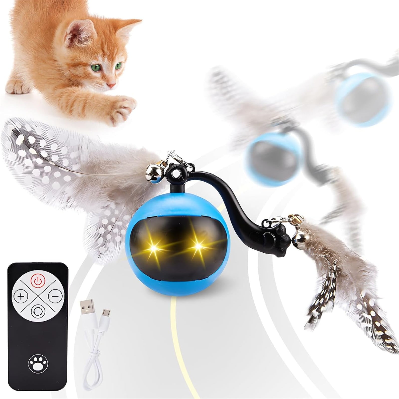 Cat Teasers Interactive Cat Toy Set Fun Automatic Rolling With Tail A ...