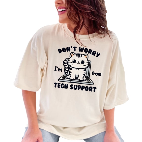 Cat Technical Support T-Shirt, Funny Computer Geek Shirt, Cute Cat Lover Gift, Technical Support Humor Tee, Genius Cat Graphic T-Shirt, Ivory Comfort Colors T-Shirt, Medium