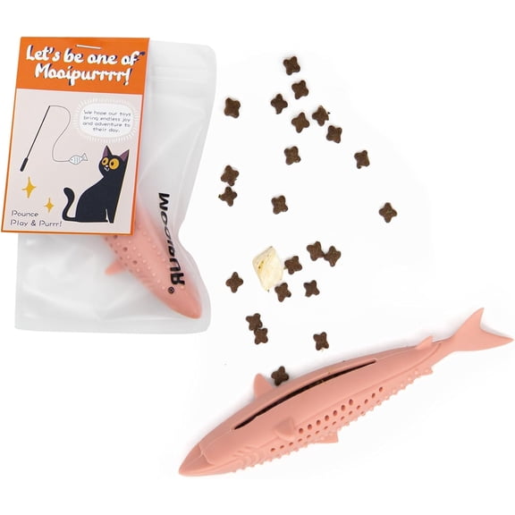 Cat Teething Toy Dental Care for Kitten, Cat Fish Toothbrush Toy No Catnip Included, Durable Cat Chew Toy (1 PCS), Pink