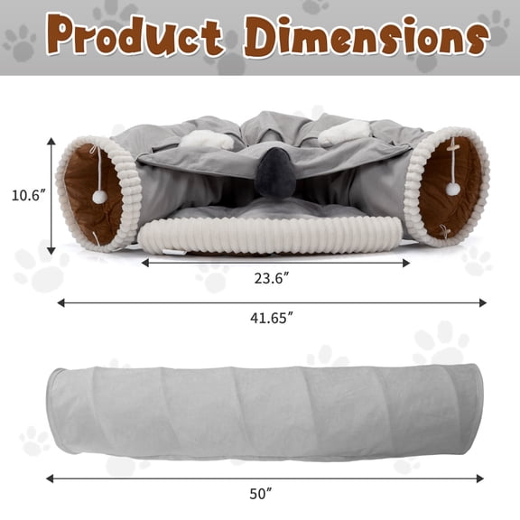 Cat Telescopic Tunnel Bed with Cushion, Interactive Teasing Balls, Zipper Connection, Multifunctional Cat Nest Furniture